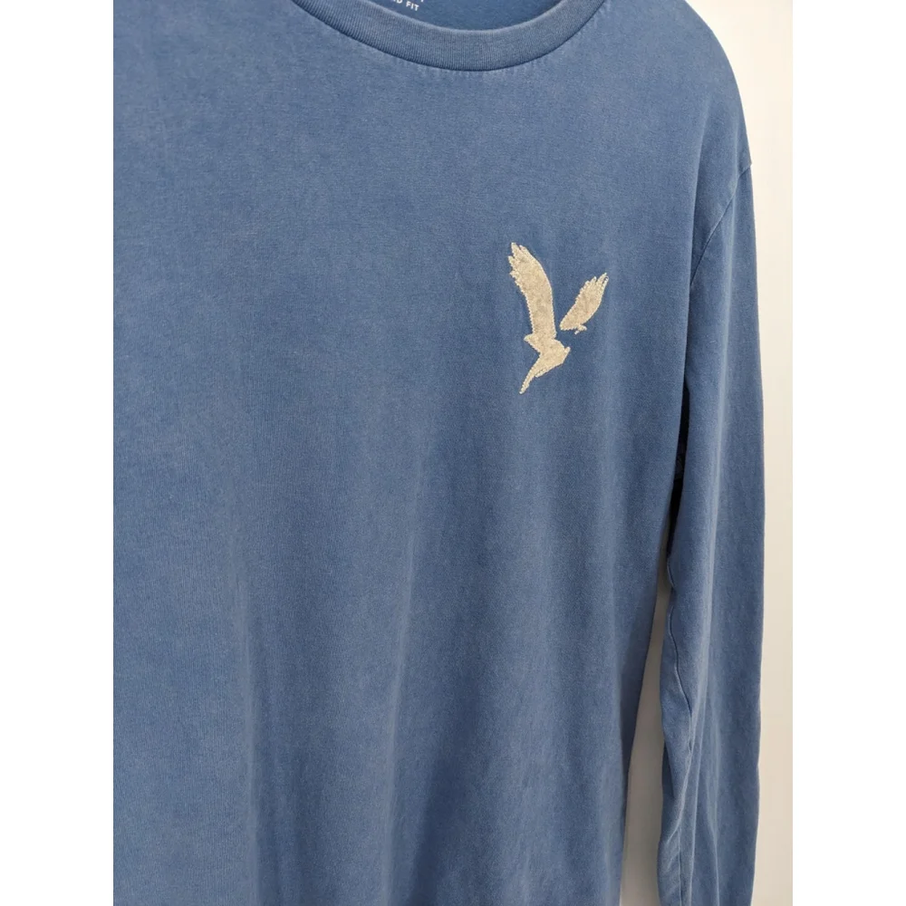 American Eagle Shirt Mens Small Blue Long Sleeve Super Soft Logo Graphic Y2K 90s